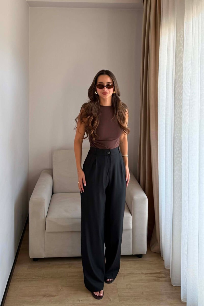 ONE COLOR SIMPLE WOMEN TROUSERS BLACK/ E ZEZE - 1