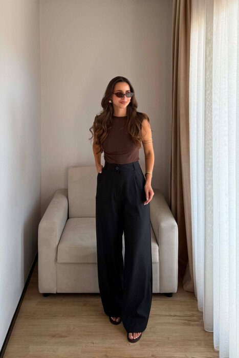 ONE COLOR SIMPLE WOMEN TROUSERS BLACK/ E ZEZE - 3