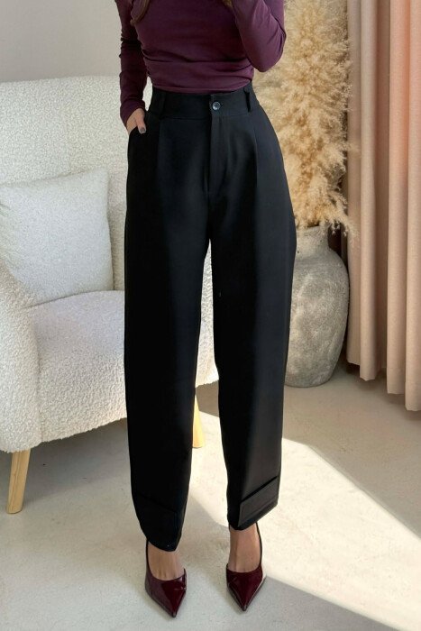 ONE COLOR SIMPLE WOMEN TROUSERS BLACK/ E ZEZE - KLAUDIO FASHION