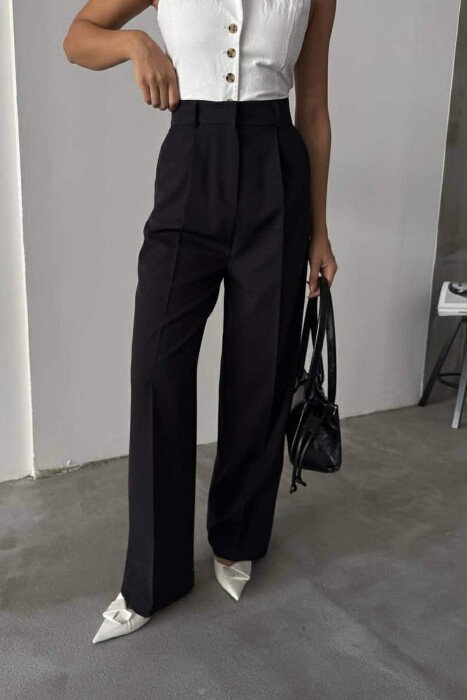 ONE COLOR SIMPLE WOMEN TROUSERS BLACK/ E ZEZE - KLAUDIO FASHION