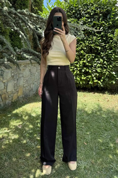 ONE COLOR SIMPLE WOMEN TROUSERS BLACK/ E ZEZE - KLAUDIO FASHION
