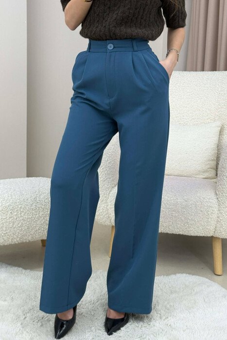 ONE COLOR SIMPLE WOMEN TROUSERS BLUE STONE/GK - 4