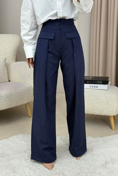 ONE COLOR SIMPLE WOMEN TROUSERS BLUE/BLU 