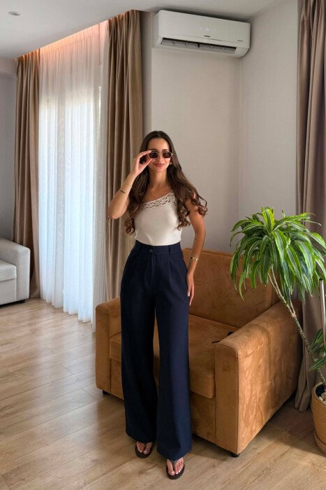 ONE COLOR SIMPLE WOMEN TROUSERS BLUE/BLU 