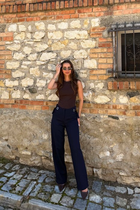 ONE COLOR SIMPLE WOMEN TROUSERS BLUE/BLU - 1