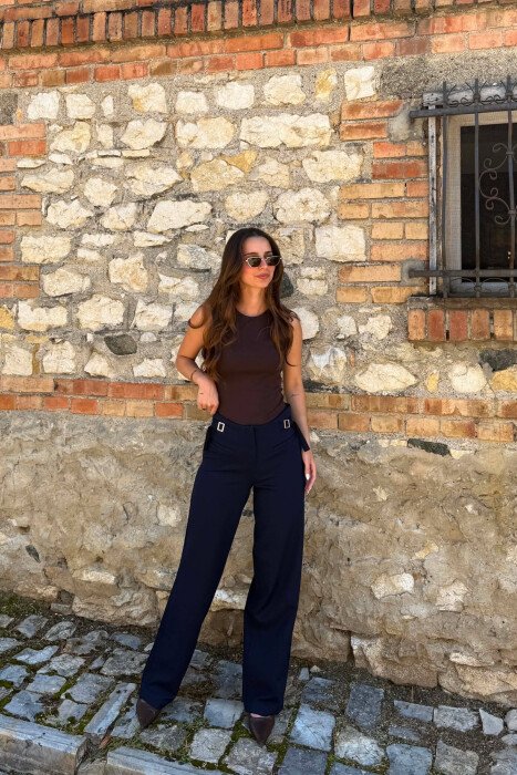 ONE COLOR SIMPLE WOMEN TROUSERS BLUE/BLU - 2