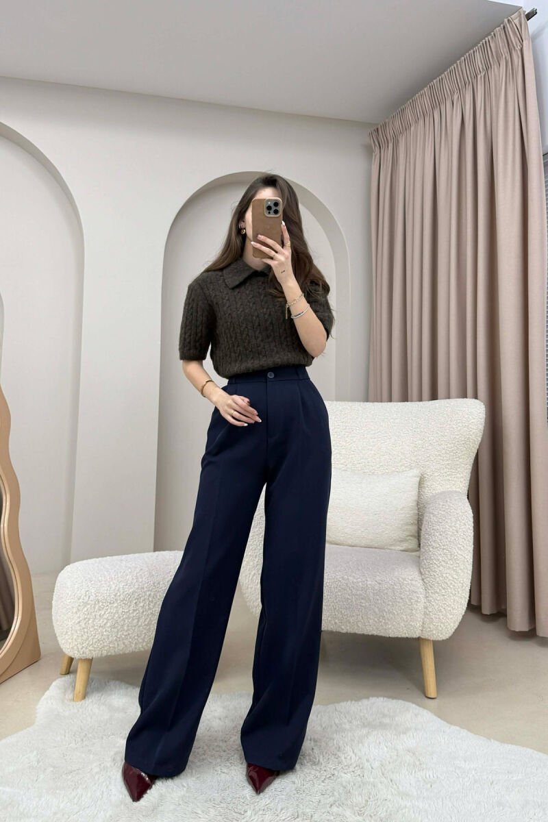 ONE COLOR SIMPLE WOMEN TROUSERS BLUE/BLU - 1