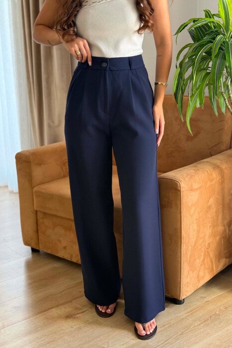 ONE COLOR SIMPLE WOMEN TROUSERS BLUE/BLU - 2