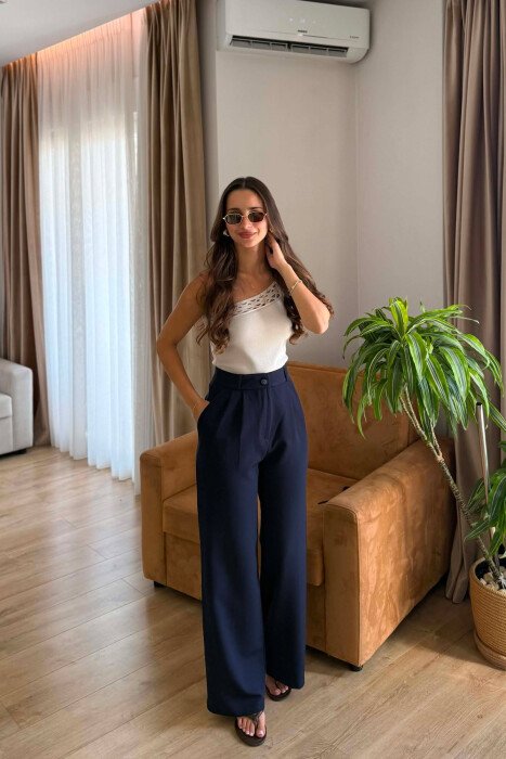 ONE COLOR SIMPLE WOMEN TROUSERS BLUE/BLU - 4