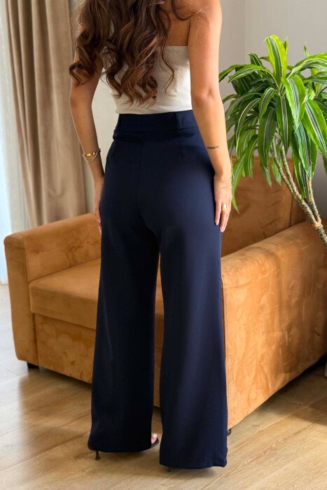 ONE COLOR SIMPLE WOMEN TROUSERS BLUE/BLU - 5