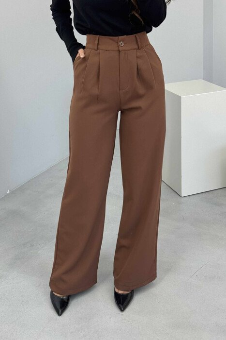 ONE COLOR SIMPLE WOMEN TROUSERS BROWN/KAFE 