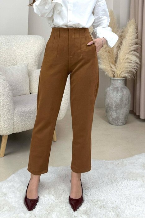 ONE COLOR SIMPLE WOMEN TROUSERS BROWN/KAFE 