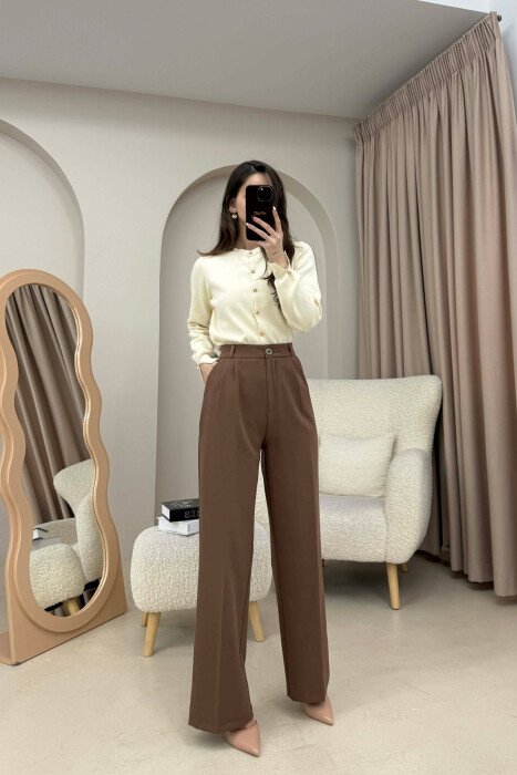 ONE COLOR SIMPLE WOMEN TROUSERS BROWN/KAFE - KLAUDIO FASHION