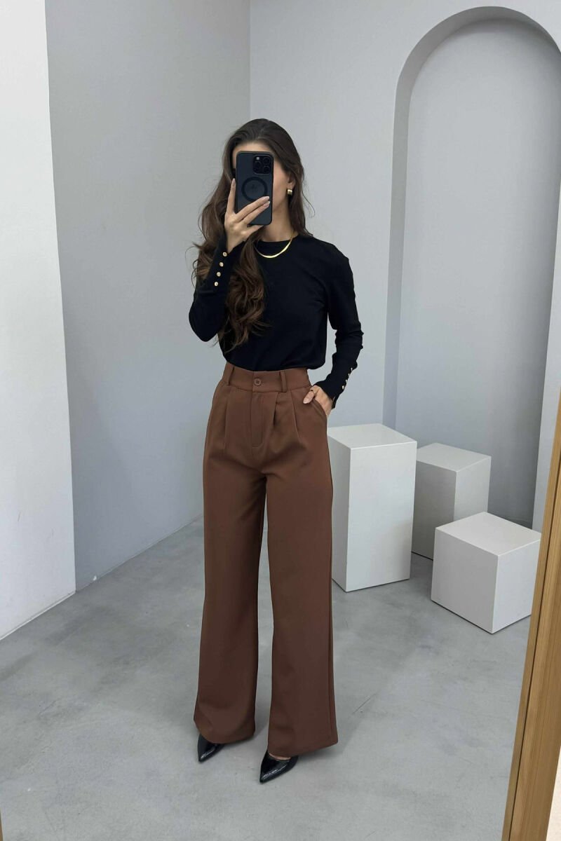 ONE COLOR SIMPLE WOMEN TROUSERS BROWN/KAFE - 3