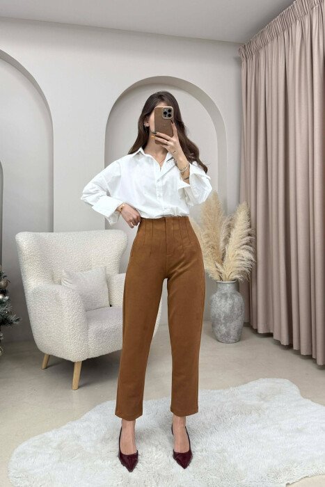 ONE COLOR SIMPLE WOMEN TROUSERS BROWN/KAFE - 2