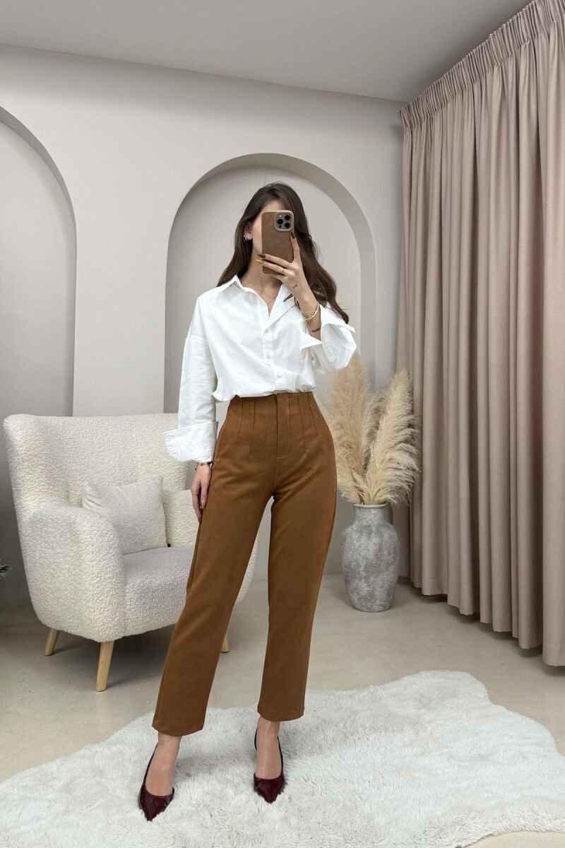 ONE COLOR SIMPLE WOMEN TROUSERS BROWN/KAFE - 4