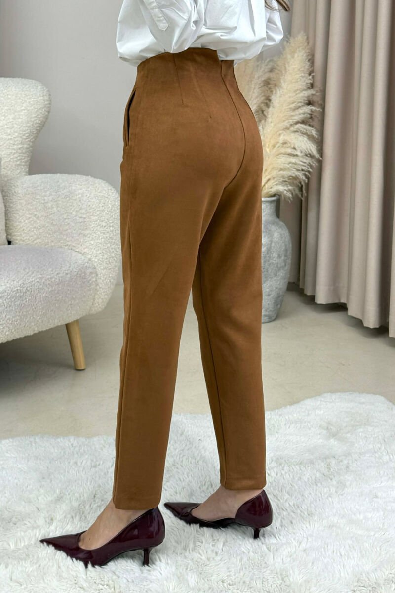 ONE COLOR SIMPLE WOMEN TROUSERS BROWN/KAFE - 3