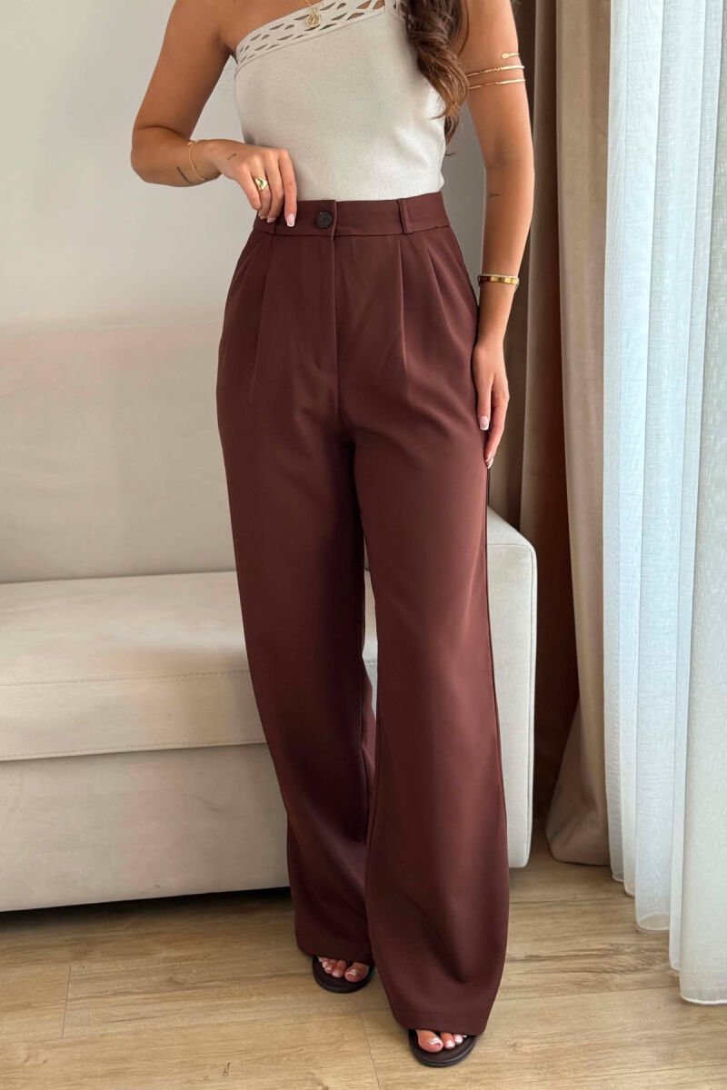 ONE COLOR SIMPLE WOMEN TROUSERS BROWN/KAFE - 2