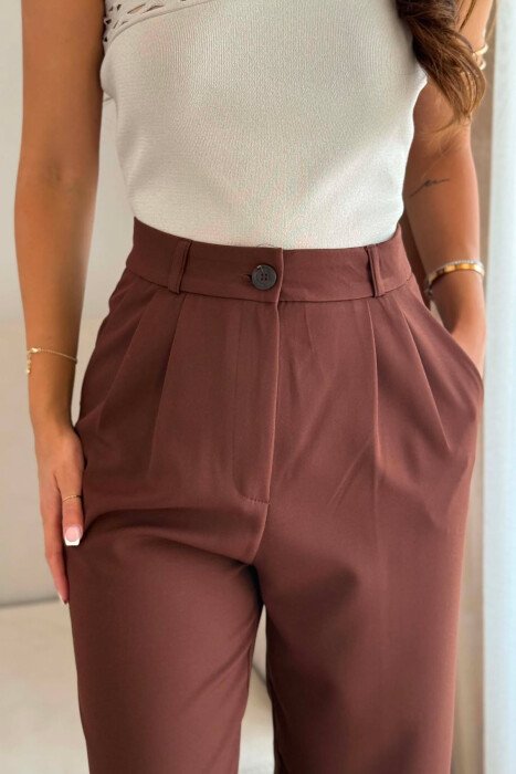 ONE COLOR SIMPLE WOMEN TROUSERS BROWN/KAFE - 3