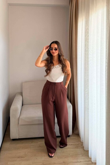 ONE COLOR SIMPLE WOMEN TROUSERS BROWN/KAFE - 4