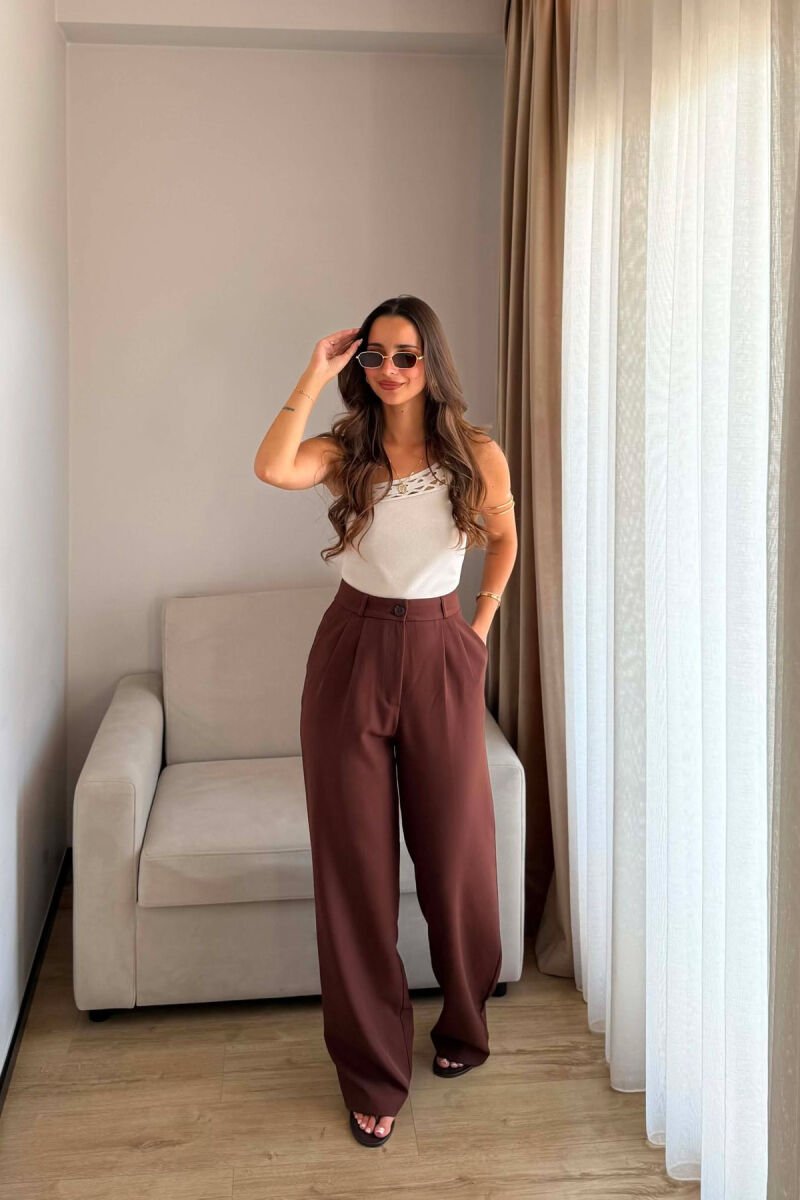 ONE COLOR SIMPLE WOMEN TROUSERS BROWN/KAFE - 4