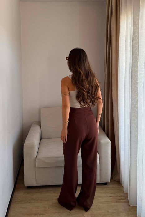 ONE COLOR SIMPLE WOMEN TROUSERS BROWN/KAFE - 5