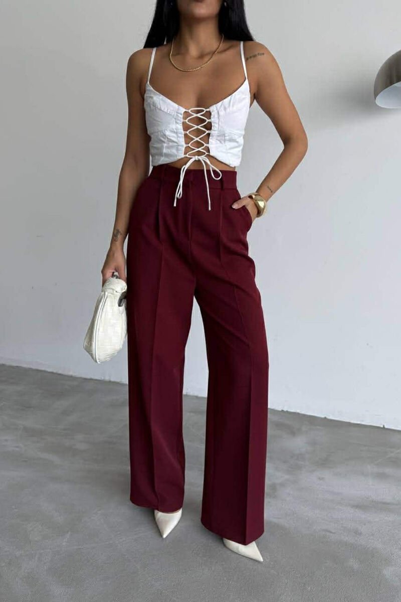 ONE COLOR SIMPLE WOMEN TROUSERS BURGUNDY/VISHNJE - 2
