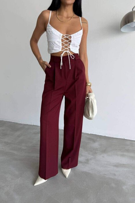 ONE COLOR SIMPLE WOMEN TROUSERS BURGUNDY/VISHNJE - 4