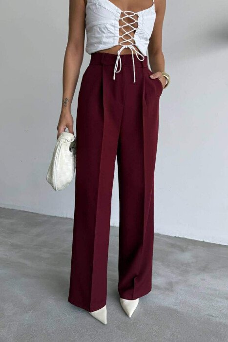 ONE COLOR SIMPLE WOMEN TROUSERS BURGUNDY/VISHNJE - KLAUDIO FASHION