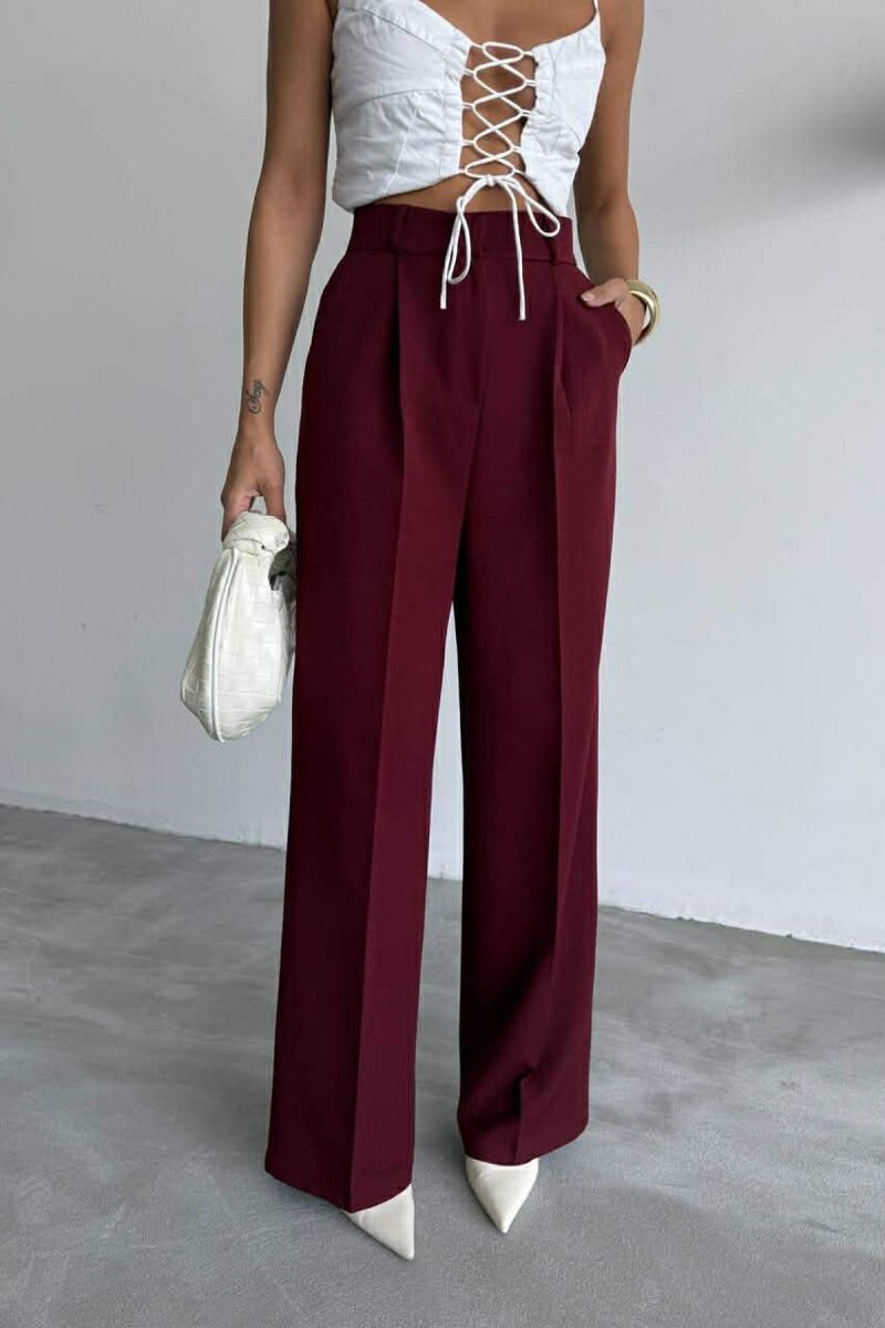 ONE COLOR SIMPLE WOMEN TROUSERS BURGUNDY/VISHNJE - 1