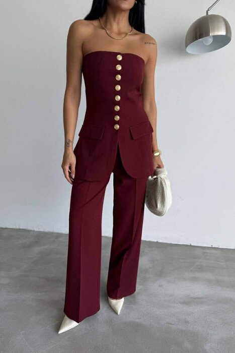 ONE COLOR SIMPLE WOMEN TROUSERS BURGUNDY/VISHNJE - 3