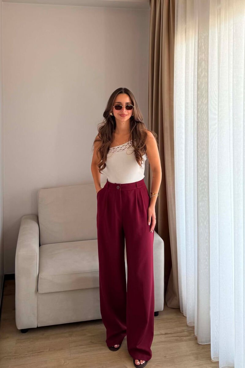 ONE COLOR SIMPLE WOMEN TROUSERS BURGUNDY/VISHNJE - 1