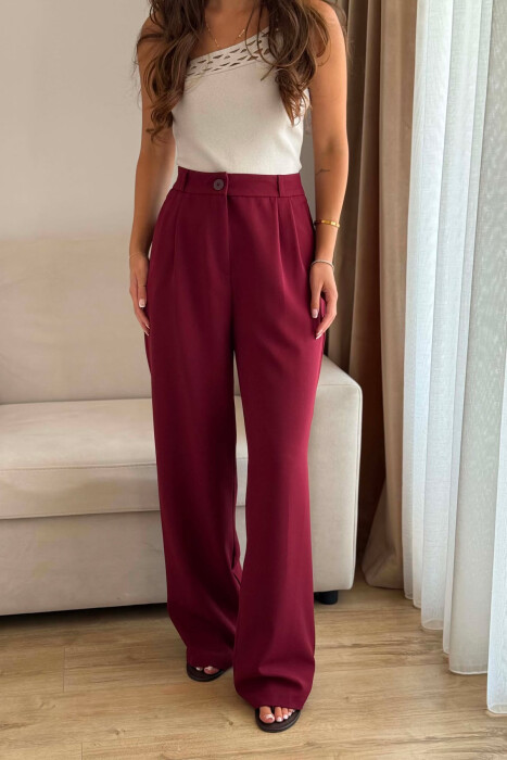 ONE COLOR SIMPLE WOMEN TROUSERS BURGUNDY/VISHNJE - 2