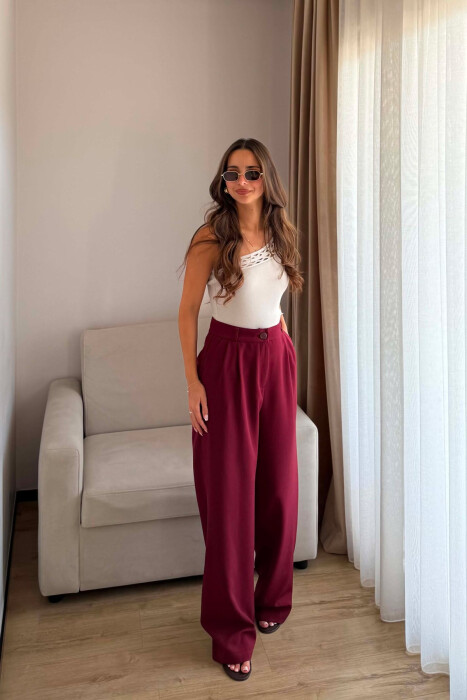 ONE COLOR SIMPLE WOMEN TROUSERS BURGUNDY/VISHNJE - 4
