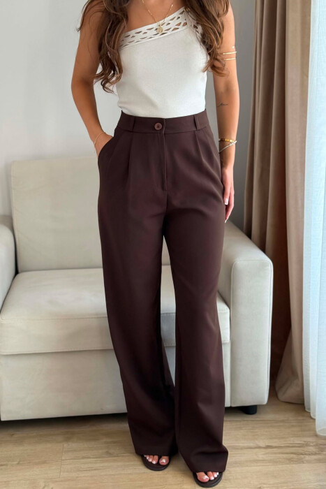 ONE COLOR SIMPLE WOMEN TROUSERS CHOCOLATE/COKOLLATE - 2