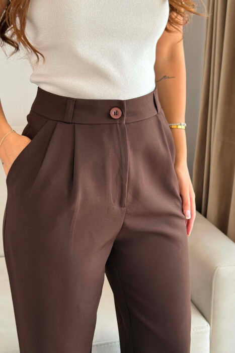 ONE COLOR SIMPLE WOMEN TROUSERS CHOCOLATE/COKOLLATE - 3