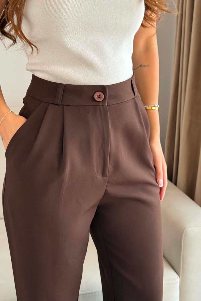 ONE COLOR SIMPLE WOMEN TROUSERS CHOCOLATE/COKOLLATE - 3