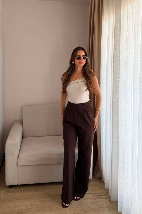 ONE COLOR SIMPLE WOMEN TROUSERS CHOCOLATE/COKOLLATE - 5