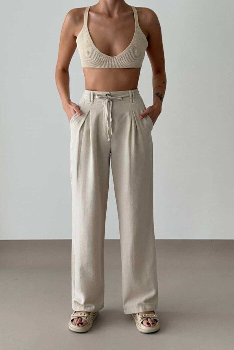 ONE COLOR SIMPLE WOMEN TROUSERS CREAM/KREM - KLAUDIO FASHION