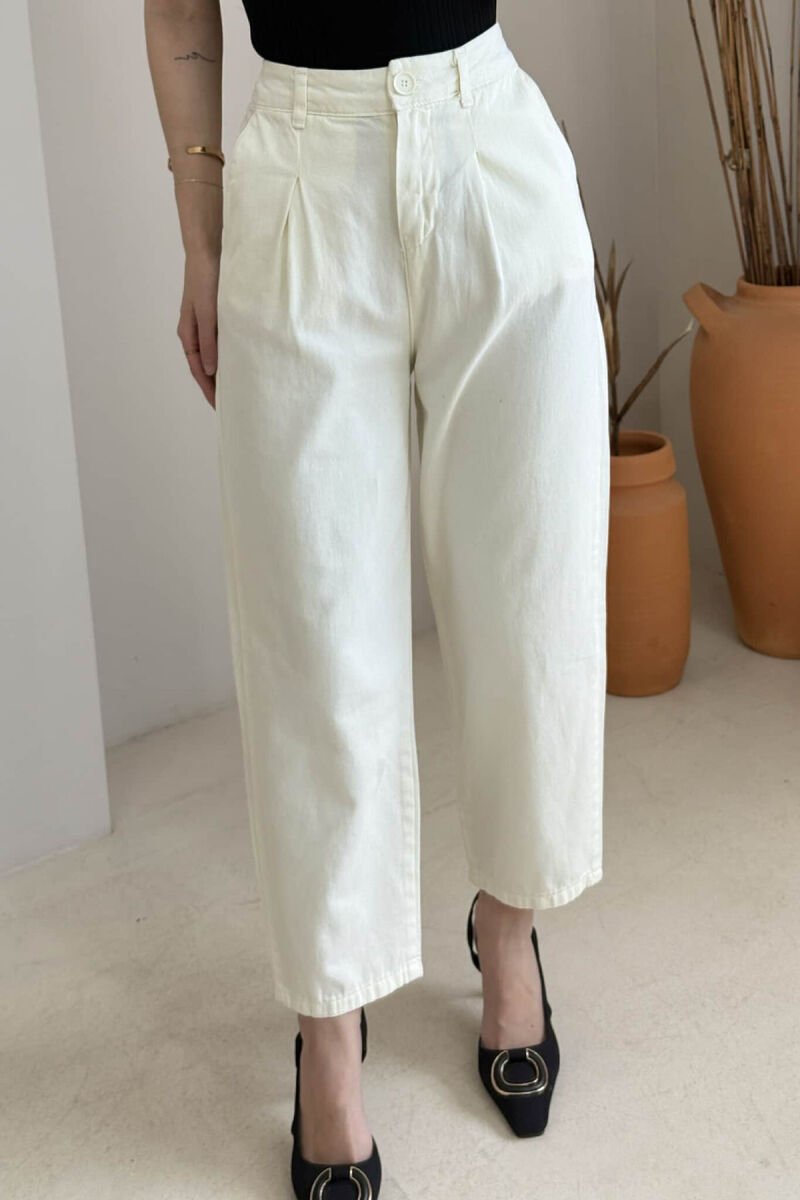 ONE COLOR SIMPLE WOMEN TROUSERS CREAM/KREM - 3