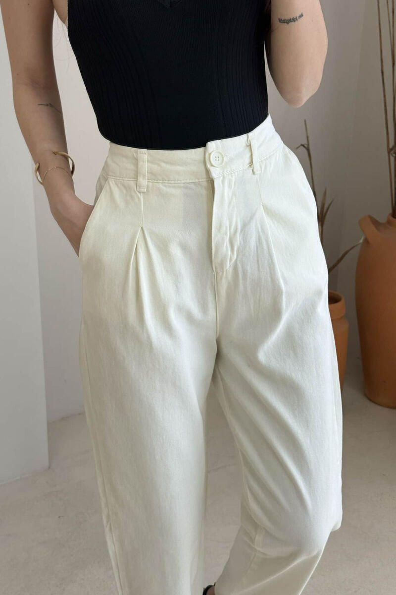 ONE COLOR SIMPLE WOMEN TROUSERS CREAM/KREM - 4