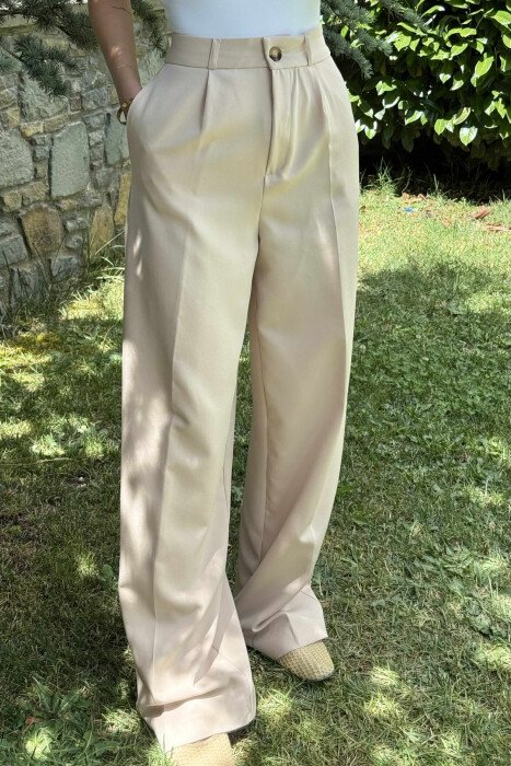 ONE COLOR SIMPLE WOMEN TROUSERS CREAM/KREM - KLAUDIO FASHION