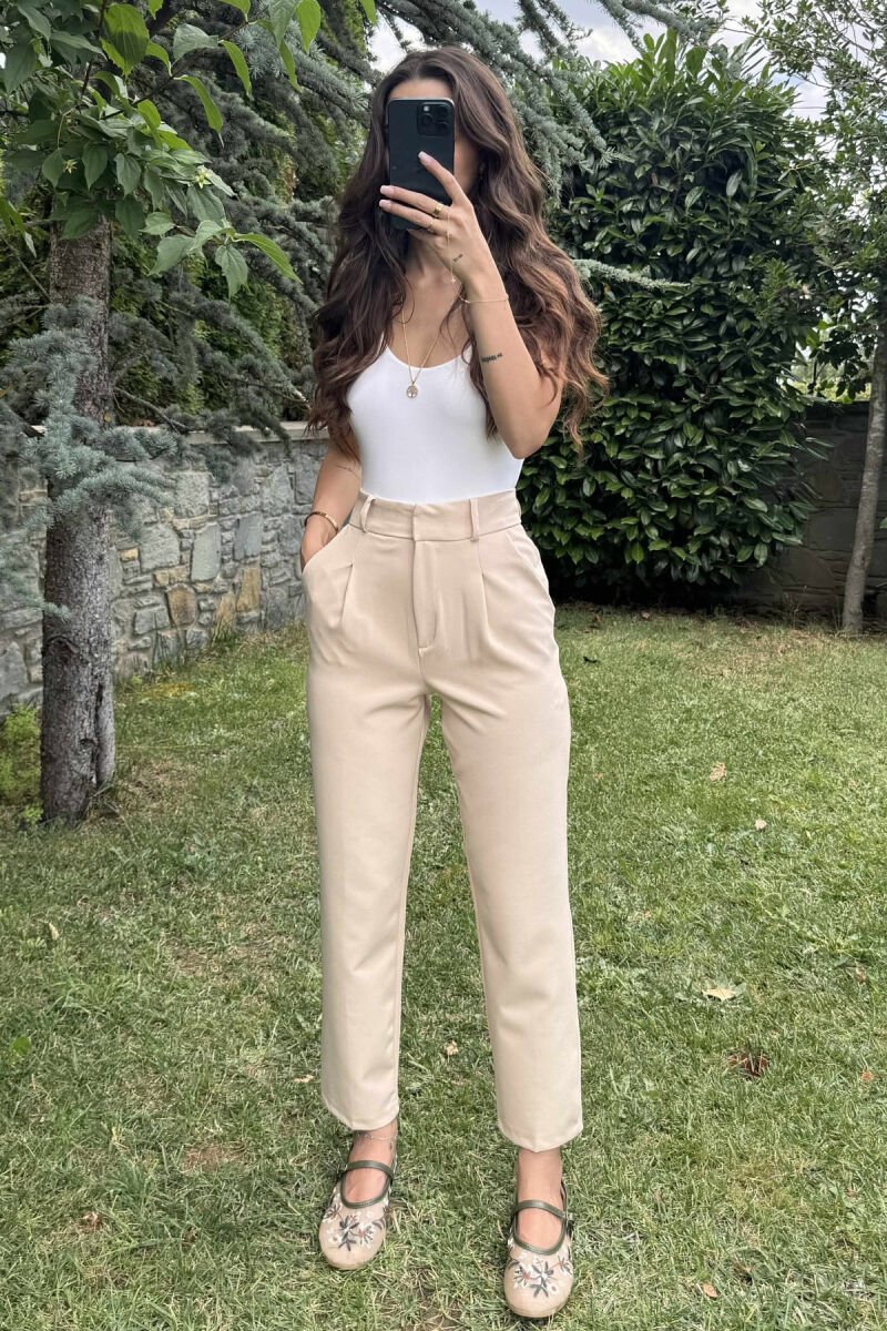 ONE COLOR SIMPLE WOMEN TROUSERS CREAM/KREM - 6