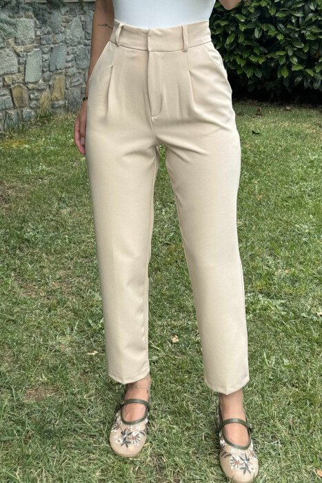 ONE COLOR SIMPLE WOMEN TROUSERS CREAM/KREM - 7