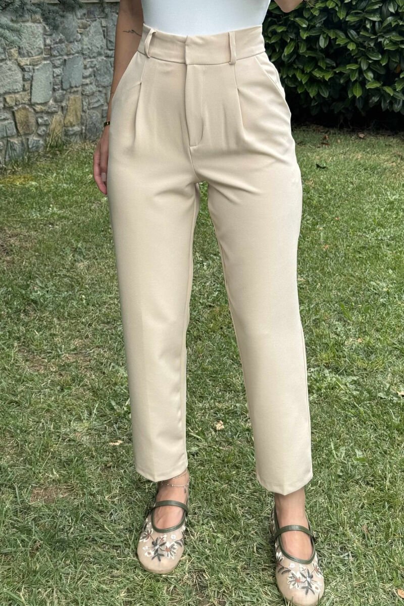 ONE COLOR SIMPLE WOMEN TROUSERS CREAM/KREM - 7