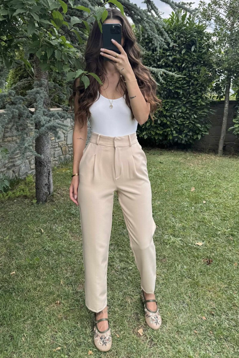 ONE COLOR SIMPLE WOMEN TROUSERS CREAM/KREM - 8
