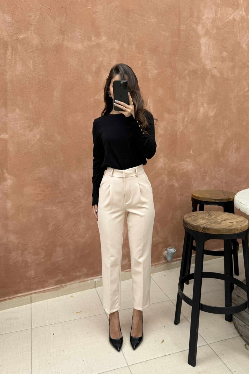 ONE COLOR SIMPLE WOMEN TROUSERS CREAM/KREM - 3