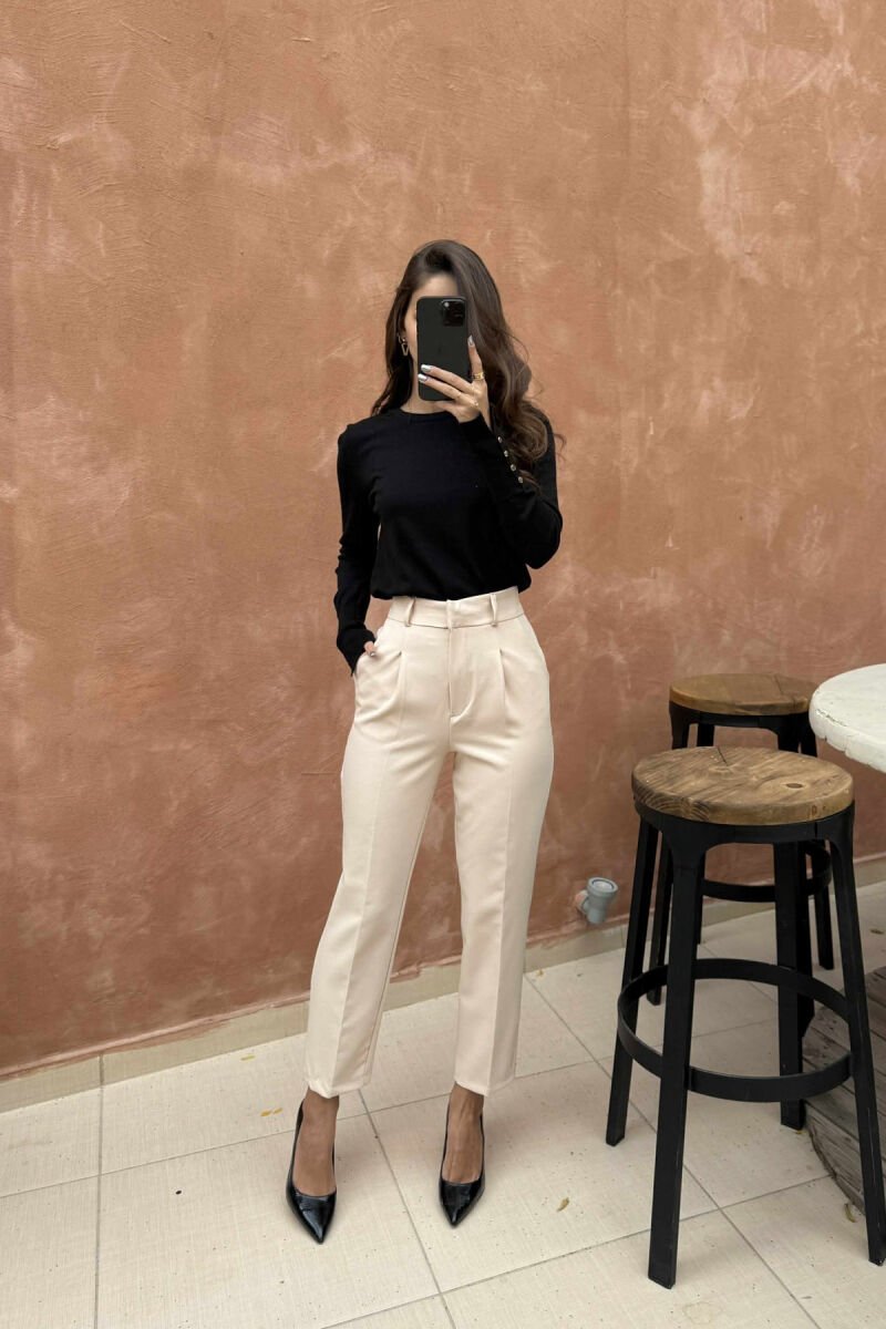 ONE COLOR SIMPLE WOMEN TROUSERS CREAM/KREM - 5