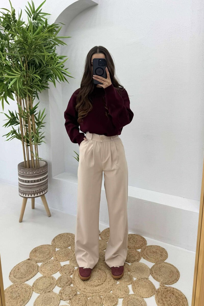 ONE COLOR SIMPLE WOMEN TROUSERS CREAM/KREM - 3