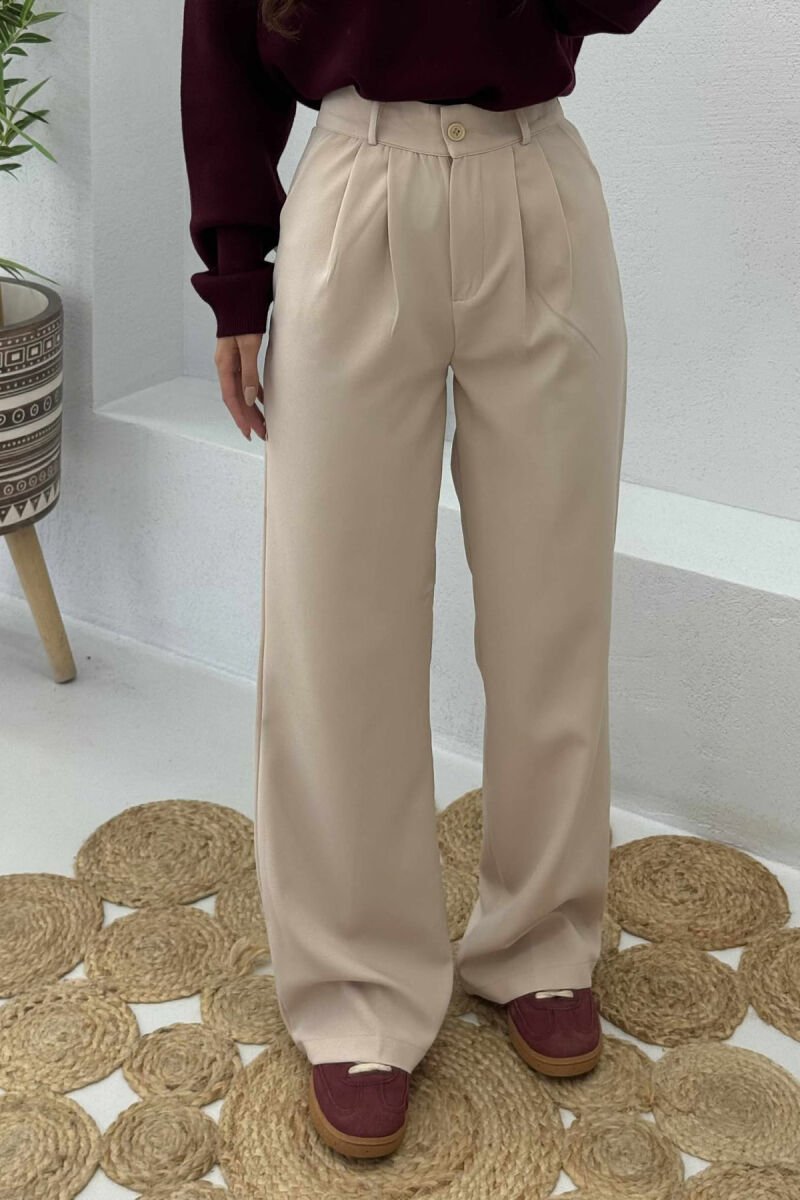ONE COLOR SIMPLE WOMEN TROUSERS CREAM/KREM - 4